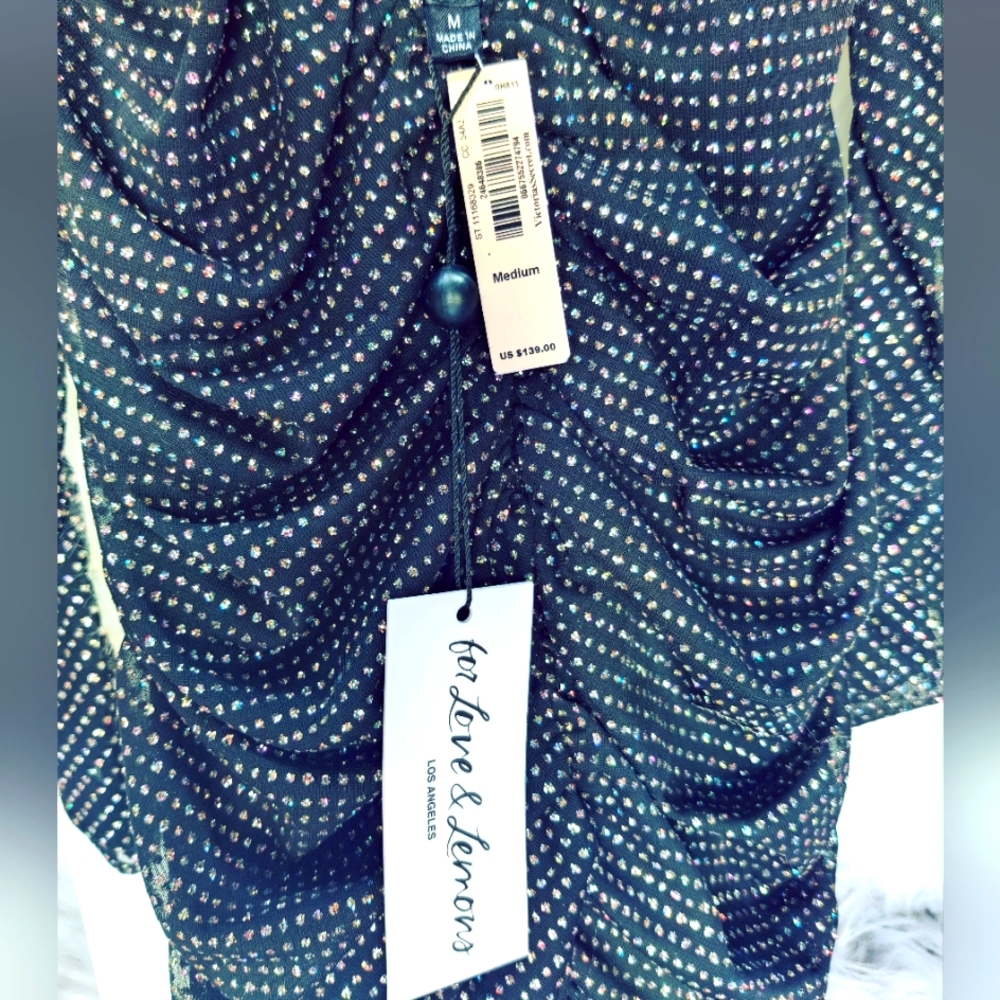FOR LOVE & LEMONS "All That Glitters" Dress *M* Ruched Puff Sleeves